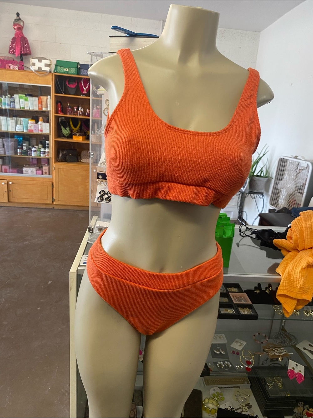 SHEIN Orange Ribbed Two-Piece Bikini Set